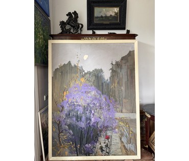 Цвирко В.К "Тёплый вечер", 1975г. ДВП, темпера. Размер с родной рамой 128,5х169 см. № 3714 (артикул №3714) - фото №9