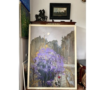 Цвирко В.К "Тёплый вечер", 1975г. ДВП, темпера. Размер с родной рамой 128,5х169 см. № 3714 (артикул №3714) - фото №5