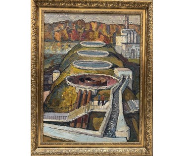 Тихонович Г.Е "Охрана природы-охрана Родины", 1973г. Картон, масло. Размер с рамой 96,5х76,5 см. № 3715 (артикул №3715) - фото №1