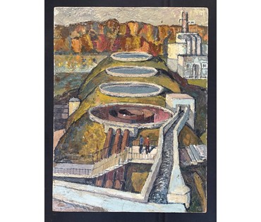 Тихонович Г.Е "Охрана природы-охрана Родины", 1973г. Картон, масло. Размер с рамой 96,5х76,5 см. № 3715 (артикул №3715) - фото №2