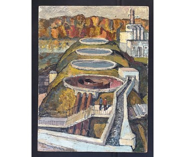 Тихонович Г.Е "Охрана природы-охрана Родины", 1973г. Картон, масло. Размер с рамой 96,5х76,5 см. № 3715 (артикул №3715) - фото №3