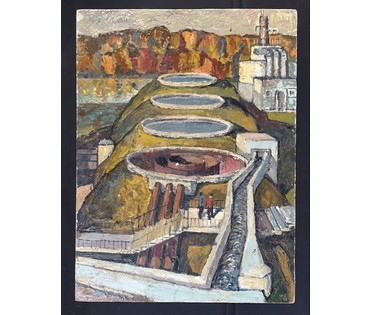 Тихонович Г.Е "Охрана природы-охрана Родины", 1973г. Картон, масло. Размер с рамой 96,5х76,5 см. № 3715 (артикул №3715) - фото №4