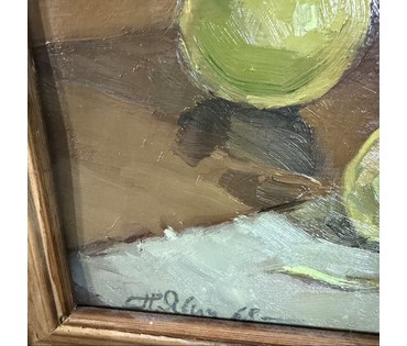 Явич П. М (Ученик Пэна Ю.М) "Натюрморт с календулой", 1968г. Картон, масло. Размер с рамой 53,5х66,5 см. № 3717 (артикул №3717) - фото №6