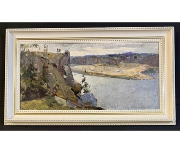 Данциг М.В Каталожная работа "Сибирь", 1956г. Картон, масло. Размер с рамой 90х52 см. № 3718 (артикул №3718) - фото №1