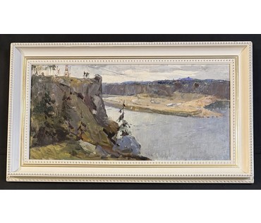 Данциг М.В Каталожная работа "Сибирь", 1956г. Картон, масло. Размер с рамой 90х52 см. № 3718 (артикул №3718) - фото №4