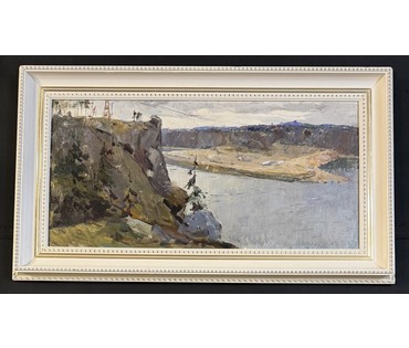 Данциг М.В Каталожная работа "Сибирь", 1956г. Картон, масло. Размер с рамой 90х52 см. № 3718 (артикул №3718) - фото №3