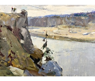 Данциг М.В Каталожная работа "Сибирь", 1956г. Картон, масло. Размер с рамой 90х52 см. № 3718 (артикул №3718) - фото №7