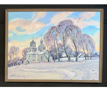 Поплавский Г.Г "Церковь в Порприщах", 2015г. Холст, масло. Размер с рамой 58х78 см. № 3723 (артикул №3722) - фото №1