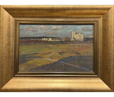 Ахремчик И.О "Окраина Минска", 1964 год. Картон, масло. Размер с рамой 49х38 см. № 3727 (артикул №3727) - фото №1