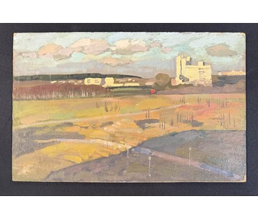 Ахремчик И.О "Окраина Минска", 1964 год. Картон, масло. Размер с рамой 49х38 см. № 3727 (артикул №3727) - фото №2