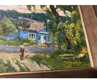 Шибнёв А.Д "Домик у дороги", 1983г. Холст, масло. Размер с рамой 62х76 см. № 3744 (артикул №3744) - фото №7