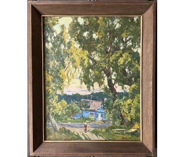 Шибнёв А.Д "Домик у дороги", 1983г. Холст, масло. Размер с рамой 62х76 см. № 3744 (артикул №3744) - фото №3