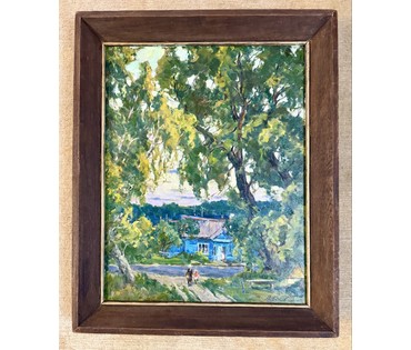 Шибнёв А.Д "Домик у дороги", 1983г. Холст, масло. Размер с рамой 62х76 см. № 3744 (артикул №3744) - фото №2