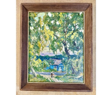 Шибнёв А.Д "Домик у дороги", 1983г. Холст, масло. Размер с рамой 62х76 см. № 3744 (артикул №3744) - фото №4