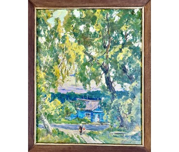 Шибнёв А.Д "Домик у дороги", 1983г. Холст, масло. Размер с рамой 62х76 см. № 3744 (артикул №3744) - фото №5