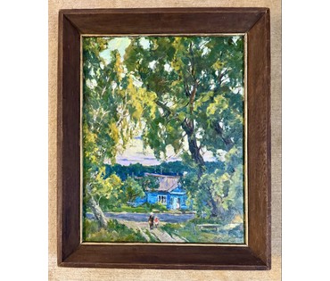 Шибнёв А.Д "Домик у дороги", 1983г. Холст, масло. Размер с рамой 62х76 см. № 3744 (артикул №3744) - фото №1