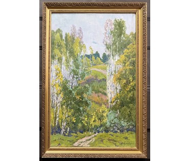 Шибнёв А.Д. Каталожная работа "Молодые берёзки",1983г. Размер с рамой 73,5х109 см. № 3745 (артикул №3745) - фото №5