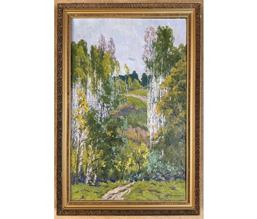 Шибнёв А.Д. Каталожная работа "Молодые берёзки",1983г. Размер с рамой 73,5х109 см. № 3745 (артикул №3745) - фото №2