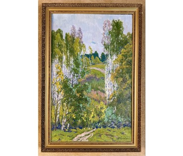 Шибнёв А.Д. Каталожная работа "Молодые берёзки",1983г. Размер с рамой 73,5х109 см. № 3745 (артикул №3745) - фото №1