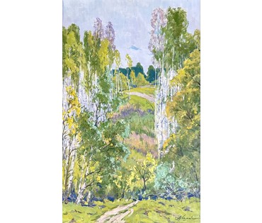 Шибнёв А.Д. Каталожная работа "Молодые берёзки",1983г. Размер с рамой 73,5х109 см. № 3745 (артикул №3745) - фото №6