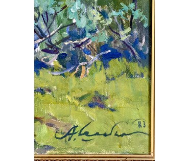 Шибнёв А.Д. Каталожная работа "Молодые берёзки",1983г. Размер с рамой 73,5х109 см. № 3745 (артикул №3745) - фото №4