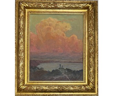 Козловский А.С "Солнце садится",1972г. Картон, масло. Размер с рамой 61,5х71,5 см. № 3748 (артикул №3748) - фото №1