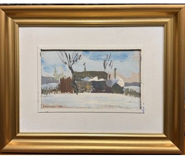 Хмелевский В.В "Морозный день", 1989г. ДВП, масло. Размер с паспарту 24х32см. № 3770 (артикул №3770) - фото №1