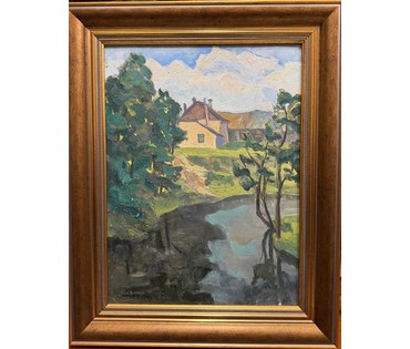 Дьяконов С.Д "Родные места",1974г. Картон, масло. Размер с рамой 40х50 см. № 3772 (артикул №3772) - фото №1