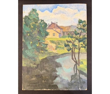 Дьяконов С.Д "Родные места",1974г. Картон, масло. Размер с рамой 40х50 см. № 3772 (артикул №3772) - фото №2