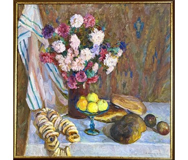 Максимцев К.И "Натюрморт",1984г. Холст, масло. Размер с рамой 96х96 см. № 3787 (артикул №3787) - фото №3