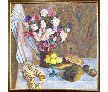 Максимцев К.И "Натюрморт",1984г. Холст, масло. Размер с рамой 96х96 см. № 3787 (артикул №3787) - фото №4