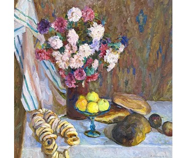 Максимцев К.И "Натюрморт",1984г. Холст, масло. Размер с рамой 96х96 см. № 3787 (артикул №3787) - фото №5