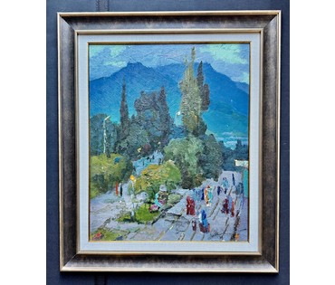 Маслеников П.В "В Крыму", 1982г. Картон, масло. Размер с рамой 54х63,5 см. № 3788 (артикул №3788) - фото №2