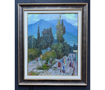 Маслеников П.В "В Крыму", 1982г. Картон, масло. Размер с рамой 54х63,5 см. № 3788 (артикул №3788) - фото №3