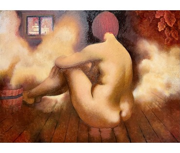 Казаков Б.И "Банный день", 2005-2007 г.г. ДВП, масло. Размер 63 х111 см. № 3794 (артикул №3794) - фото №1