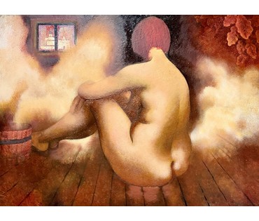 Казаков Б.И "Банный день", 2005-2007 г.г. ДВП, масло. Размер 63 х111 см. № 3794 (артикул №3794) - фото №2