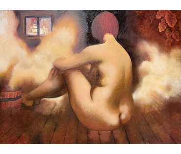 Казаков Б.И "Банный день", 2005-2007 г.г. ДВП, масло. Размер 63 х111 см. № 3794 (артикул №3794) - фото №3