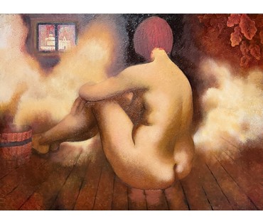 Казаков Б.И "Банный день", 2005-2007 г.г. ДВП, масло. Размер 63 х111 см. № 3794 (артикул №3794) - фото №4