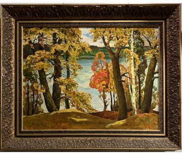 Гугель А.С. Каталожная работа ""Осенние кружева", картон, масло. Размер с родной рамой 77,5х63 см. № 3796 (артикул №3796) - фото №1