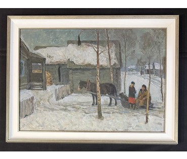 Козловский А.С "Разговор",1985г. Картон, масло. Размер с рамой 60х80 см. № 3799 (артикул №3799) - фото №1