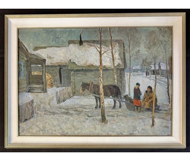 Козловский А.С "Разговор",1985г. Картон, масло. Размер с рамой 60х80 см. № 3799 (артикул №3799) - фото №2