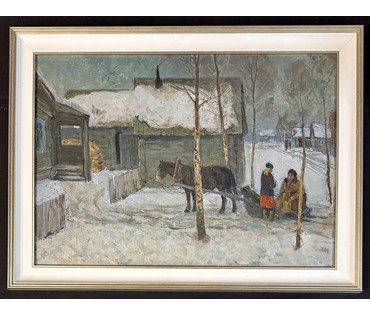 Козловский А.С "Разговор",1985г. Картон, масло. Размер с рамой 60х80 см. № 3799 (артикул №3799) - фото №3