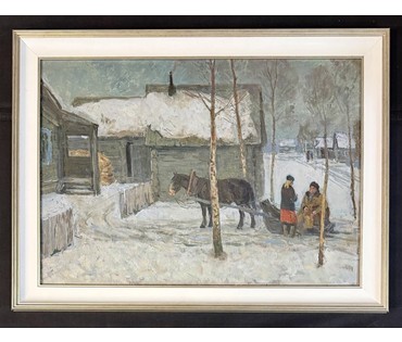 Козловский А.С "Разговор",1985г. Картон, масло. Размер с рамой 60х80 см. № 3799 (артикул №3799) - фото №4