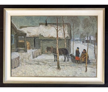 Козловский А.С "Разговор",1985г. Картон, масло. Размер с рамой 60х80 см. № 3799 (артикул №3799) - фото №5