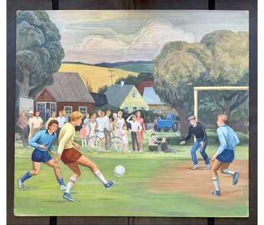Шадзевский А.Б "Футбольный день",1985г. Оргалит, темпера. Размер 80х90 см. № 3804 (артикул №3804) - фото №1