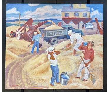 Шкубер Л.И "Молодёжь в труде", 1985г. Оргалит, темпера. Размер 85х90 см. № 3808 (артикул №3808) - фото №1