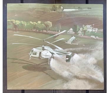 Надеждин Д.А "Сельскохозяйственная авиация.КА-26", 1985г. Оргалит, темпера.Размер 80х90 см. № 3809 (артикул №3809) - фото №1