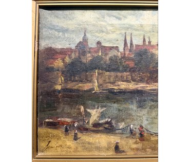 Пейзаж. Европа, 19 век. Подпись автора. Холст, масло. Размер с родной рамой 59х32 см. № 3837 (артикул №3837) - фото №5