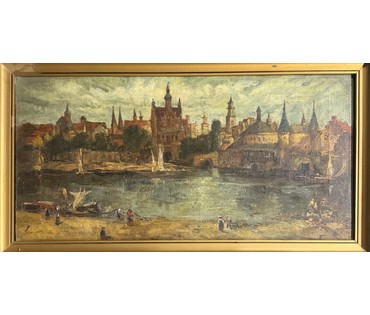 Пейзаж. Европа, 19 век. Подпись автора. Холст, масло. Размер с родной рамой 59х32 см. № 3837 (артикул №3837) - фото №3