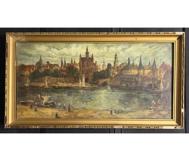 Пейзаж. Европа, 19 век. Подпись автора. Холст, масло. Размер с родной рамой 59х32 см. № 3837 (артикул №3837) - фото №4